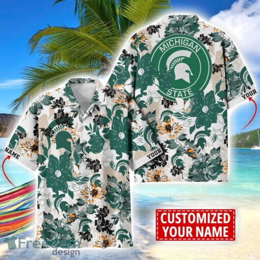 Michigan State Spartans Aloha 3D Hawaiian Shirt Flower Sport Team Beach Shirt Custom Name Product Photo 1