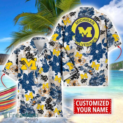 Michigan Wolverines Aloha 3D Hawaiian Shirt Flower Sport Team Beach Shirt Custom Name Product Photo 1