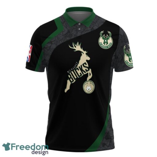 Milwaukee Bucks Style NBA Basketball Team Black 3D Polo Shirt Product Photo 2