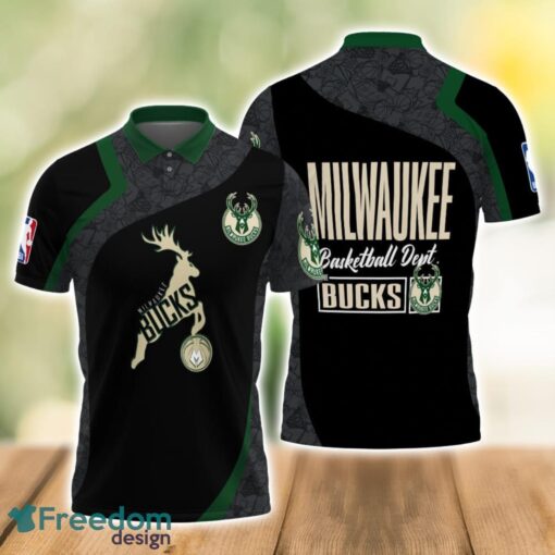 Milwaukee Bucks Style NBA Basketball Team Black 3D Polo Shirt Product Photo 1