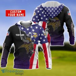 Minnesota Vikings US Flag 3D Hoodie For Sport Fans Custom Name Product Photo 1