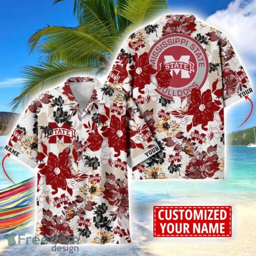 Mississippi State Bulldogs Aloha 3D Hawaiian Shirt Flower Sport Team Beach Shirt Custom Name Product Photo 1