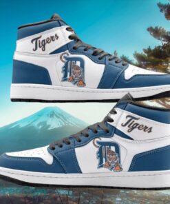 MLB Detroit Tigers White Blue Air Jordan Hightop Shoes