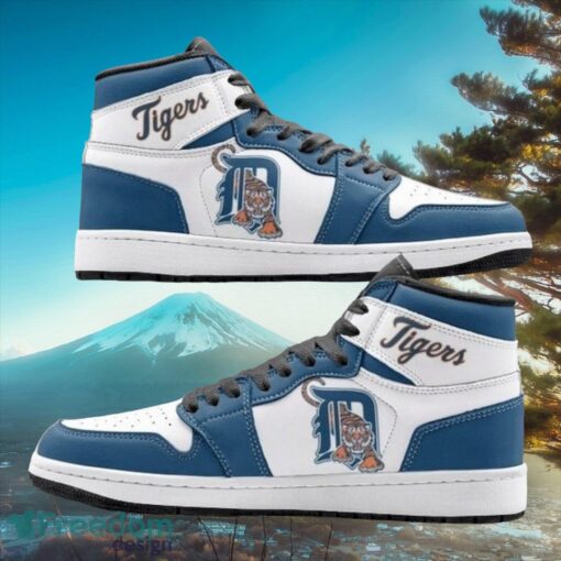 MLB Detroit Tigers White Blue Air Jordan Hightop Shoes Product Photo 1