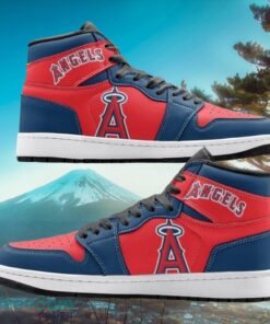 MLB Los Angeles Angels Custom Red Blue Air Jordan Hightop Shoes