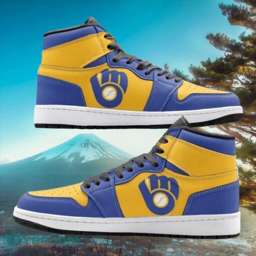 MLB Milwaukee Brewers Custom Yellow Blue Air Jordan Hightop Shoes Product Photo 1