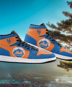 MLB New York Mets Custom Orange Blue Air Jordan Hightop Shoes