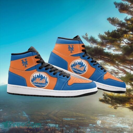 MLB New York Mets Custom Orange Blue Air Jordan Hightop Shoes Product Photo 1