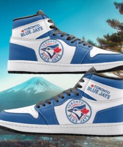 MLB Toronto Blue Jays Custom White Blue Air Jordan Hightop Shoes