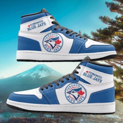 MLB Toronto Blue Jays Custom White Blue Air Jordan Hightop Shoes Product Photo 1