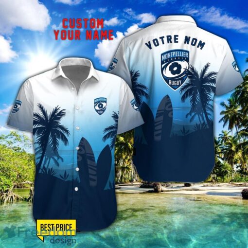 Montpellier Herault Rugby Combo Hawaiian Shirt And Shorts Surfboards Coconut Custom Name For Fans Product Photo 1