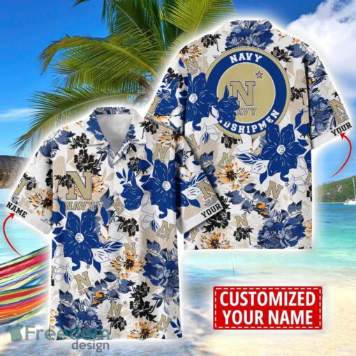 Navy Midshipmen Aloha 3D Hawaiian Shirt Flower Sport Team Beach Shirt Custom Name Product Photo 1