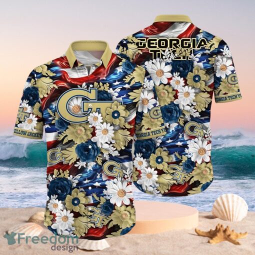 NCAA Georgia Tech Yellow Jackets Design Logo Gift For Fan Independence Day Hawaii Shirt Full Over Print Product Photo 1