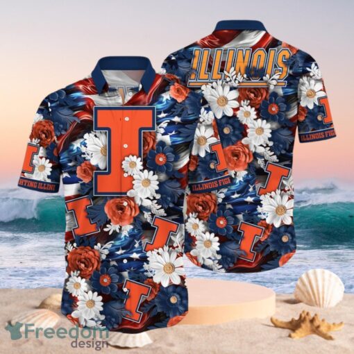 NCAA Illinois Fighting Illini Design Logo Gift For Fan Independence Day Hawaii Shirt Full Over Print Product Photo 1