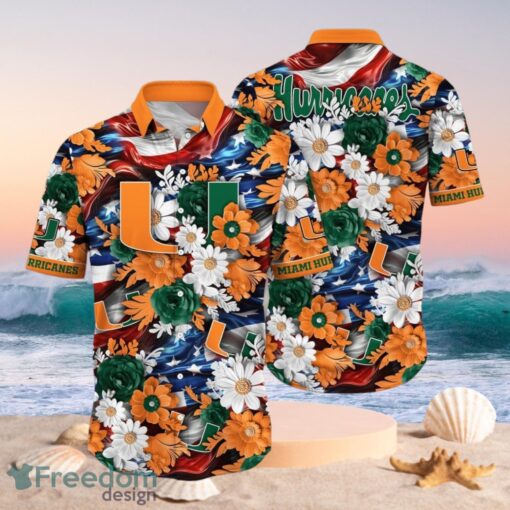 NCAA Miami Hurricanes Design Logo Gift For Fan Independence Day Hawaii Shirt Full Over Print Product Photo 1