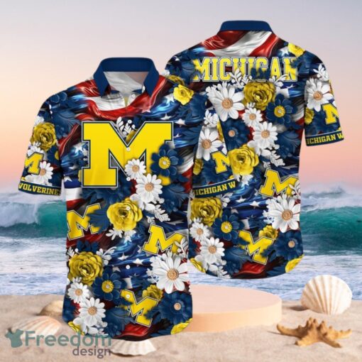 NCAA Michigan Wolverines Design Logo Gift For Fan Independence Day Hawaii Shirt Full Over Print Product Photo 1