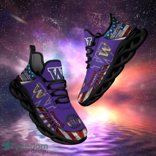 NCAA Washington Huskies Design Logo & America Flag Gift For Fans Max Shoes Product Photo 1