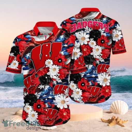 NCAA Wisconsin Badgers Design Logo Gift For Fan Independence Day Hawaii Shirt Full Over Print Product Photo 1