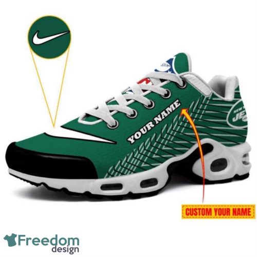 New York Jets Custom Name NFL Logo Striped Pattern Air Cushion Sneakers Product Photo 3