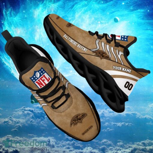 NFL Baltimore Ravens Logo Design Background Brown Gift Shoes For Fans Custom Name And Number Max Shoes Product Photo 1