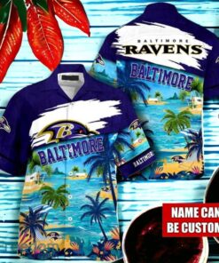 NFL Baltimore Ravens Logo Fans Love Custom Your Name Hawaiian Shirt Full Over Print