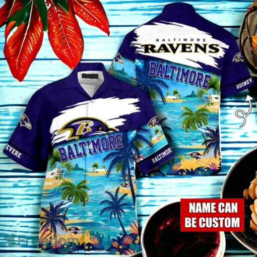 NFL Baltimore Ravens Logo Fans Love Custom Your Name Hawaiian Shirt Full Over Print Product Photo 1