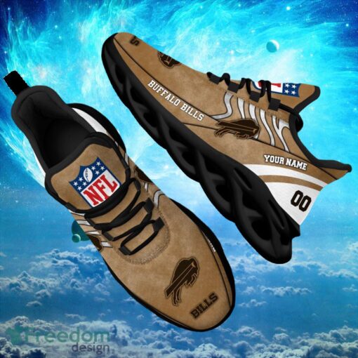 NFL Buffalo Bills Logo Design Background Brown Gift Shoes For Fans Custom Name And Number Max Shoes Product Photo 1