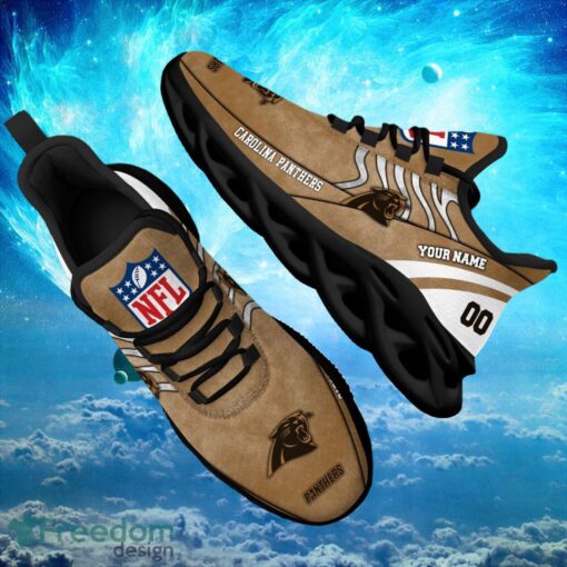 NFL Carolina Panthers Logo Design Background Brown Gift Shoes For Fans Custom Name And Number Max Shoes Product Photo 1