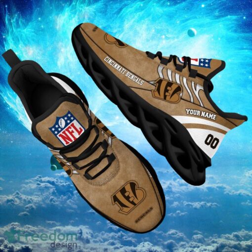 NFL Cincinnati Bengals Logo Design Background Brown Gift Shoes For Fans Custom Name And Number Max Shoes Product Photo 1