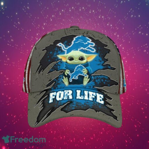 NFL Detroit Lions Logo Design Baby Yoda For Life Gifts For Fans Full Over Print Cap Product Photo 1