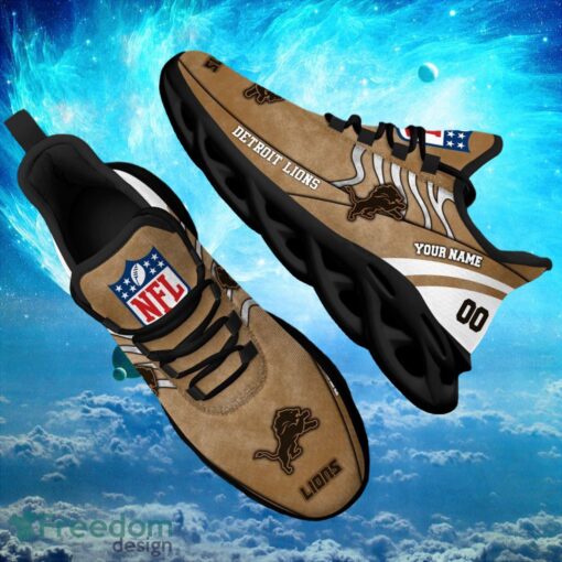 NFL Detroit Lions Logo Design Background Brown Gift Shoes For Fans Custom Name And Number Max Shoes Product Photo 1