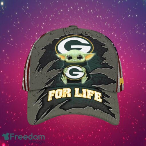 NFL Green Bay Packers Logo Design Baby Yoda For Life Gifts For Fans Full Over Print Cap Product Photo 1