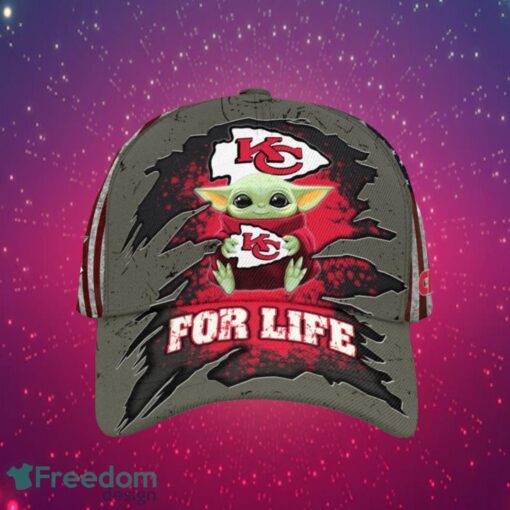 NFL Kansas City Chiefs Logo Design Baby Yoda For Life Gifts For Fans Full Over Print Cap Product Photo 1