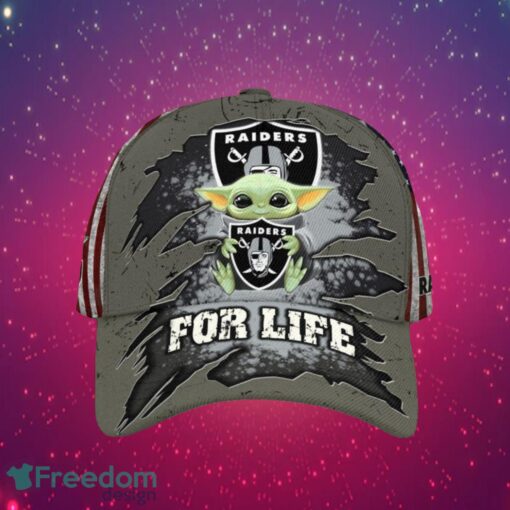 NFL Las Vegas Raiders Logo Design Baby Yoda For Life Gifts For Fans Full Over Print Cap Product Photo 1