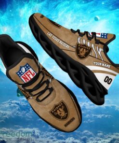 NFL Las Vegas Raiders Logo Design Background Brown Gift Shoes For Fans Custom Name And Number Max Shoes