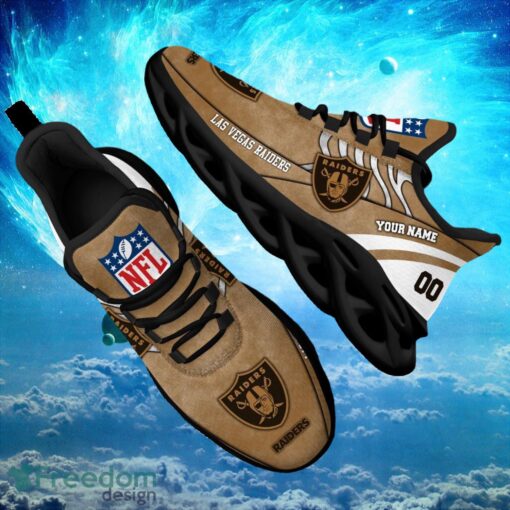 NFL Las Vegas Raiders Logo Design Background Brown Gift Shoes For Fans Custom Name And Number Max Shoes Product Photo 1