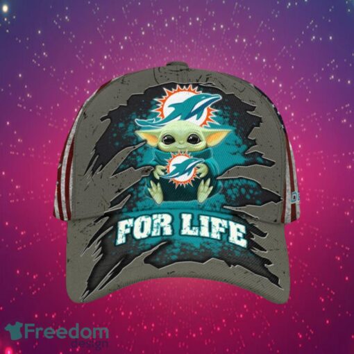 NFL Miami Dolphins Logo Design Baby Yoda For Life Gifts For Fans Full Over Print Cap Product Photo 1