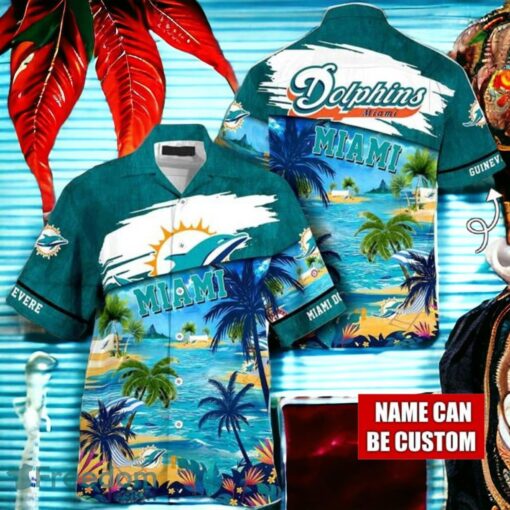 NFL Miami Dolphins Logo Fans Love Custom Your Name Hawaiian Shirt Full Over Print Product Photo 1