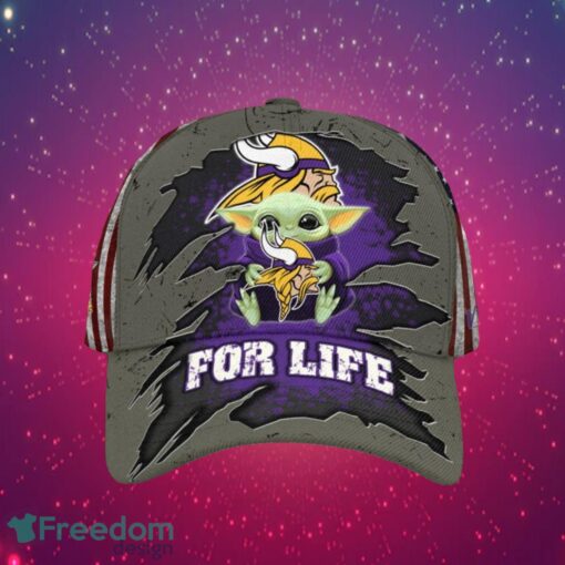 NFL Minnesota Vikings Logo Design Baby Yoda For Life Gifts For Fans Full Over Print Cap Product Photo 1