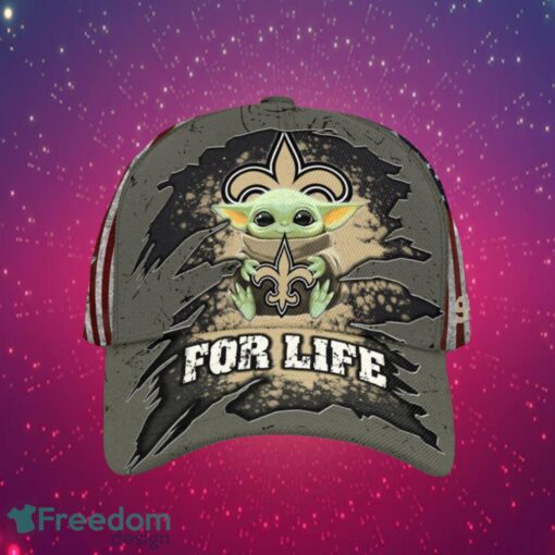 NFL New Orleans Saints Logo Design Baby Yoda For Life Gifts For Fans Full Over Print Cap Product Photo 1