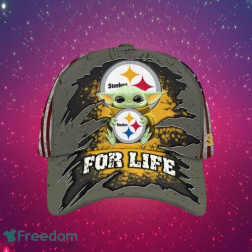 NFL Pittsburgh Steelers Logo Design Baby Yoda For Life Gifts For Fans Full Over Print Cap Product Photo 1