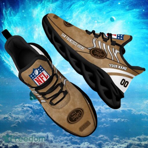 NFL San Francisco 49ers Logo Design Background Brown Gift Shoes For Fans Custom Name And Number Max Shoes Product Photo 1