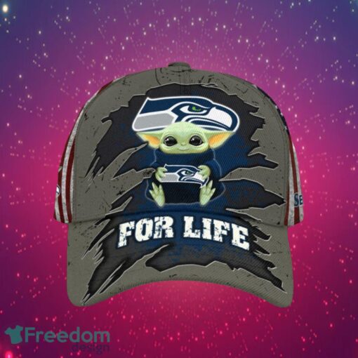 NFL Seattle Seahawks Logo Design Baby Yoda For Life Gifts For Fans Full Over Print Cap Product Photo 1