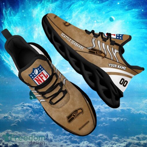 NFL Seattle Seahawks Logo Design Background Brown Gift Shoes For Fans Custom Name And Number Max Shoes Product Photo 1