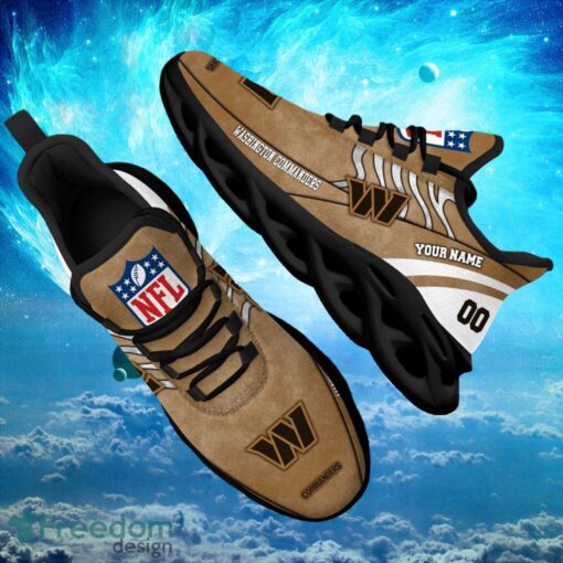 NFL Washington Commanders Logo Design Background Brown Gift Shoes For Fans Custom Name And Number Max Shoes Product Photo 1