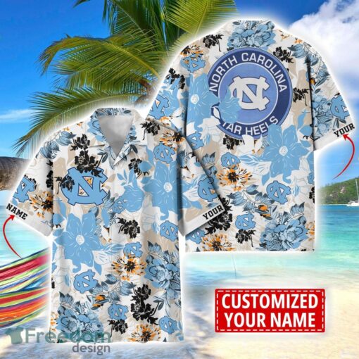 North Carolina Tar Heels Aloha 3D Hawaiian Shirt Flower Sport Team Beach Shirt Custom Name Product Photo 1