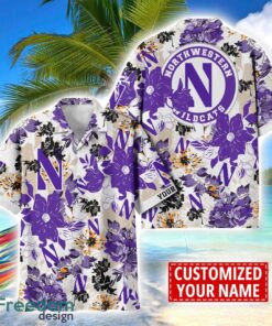 Northwestern Wildcats Aloha 3D Hawaiian Shirt Flower Sport Team Beach Shirt Custom Name