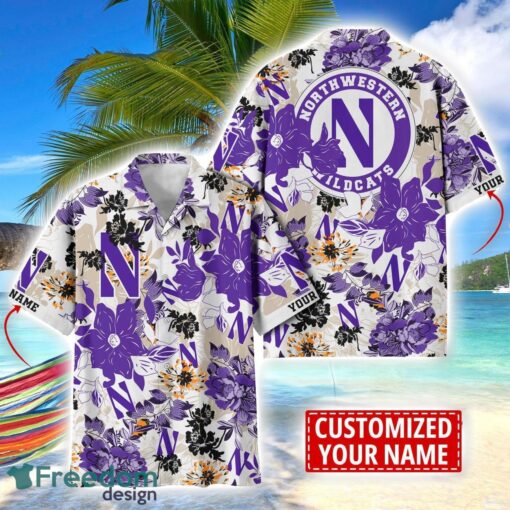 Northwestern Wildcats Aloha 3D Hawaiian Shirt Flower Sport Team Beach Shirt Custom Name Product Photo 1