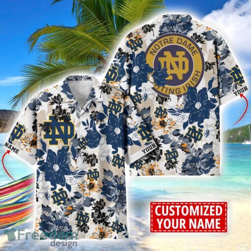 Notre Dame Fighting Irish Aloha 3D Hawaiian Shirt Flower Sport Team Beach Shirt Custom Name Product Photo 1