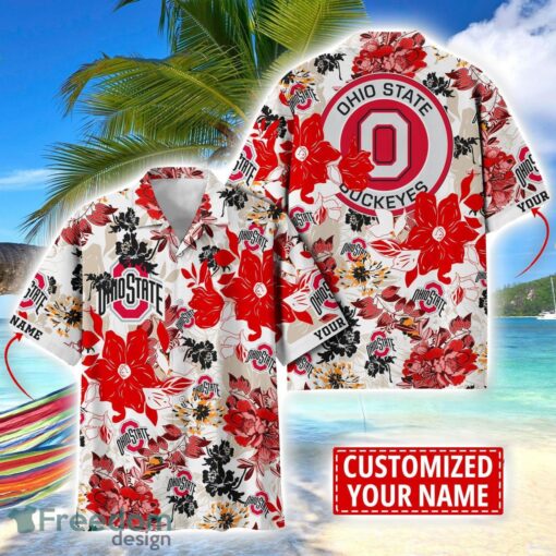 Ohio State Buckeyes Aloha 3D Hawaiian Shirt Flower Sport Team Beach Shirt Custom Name Product Photo 1